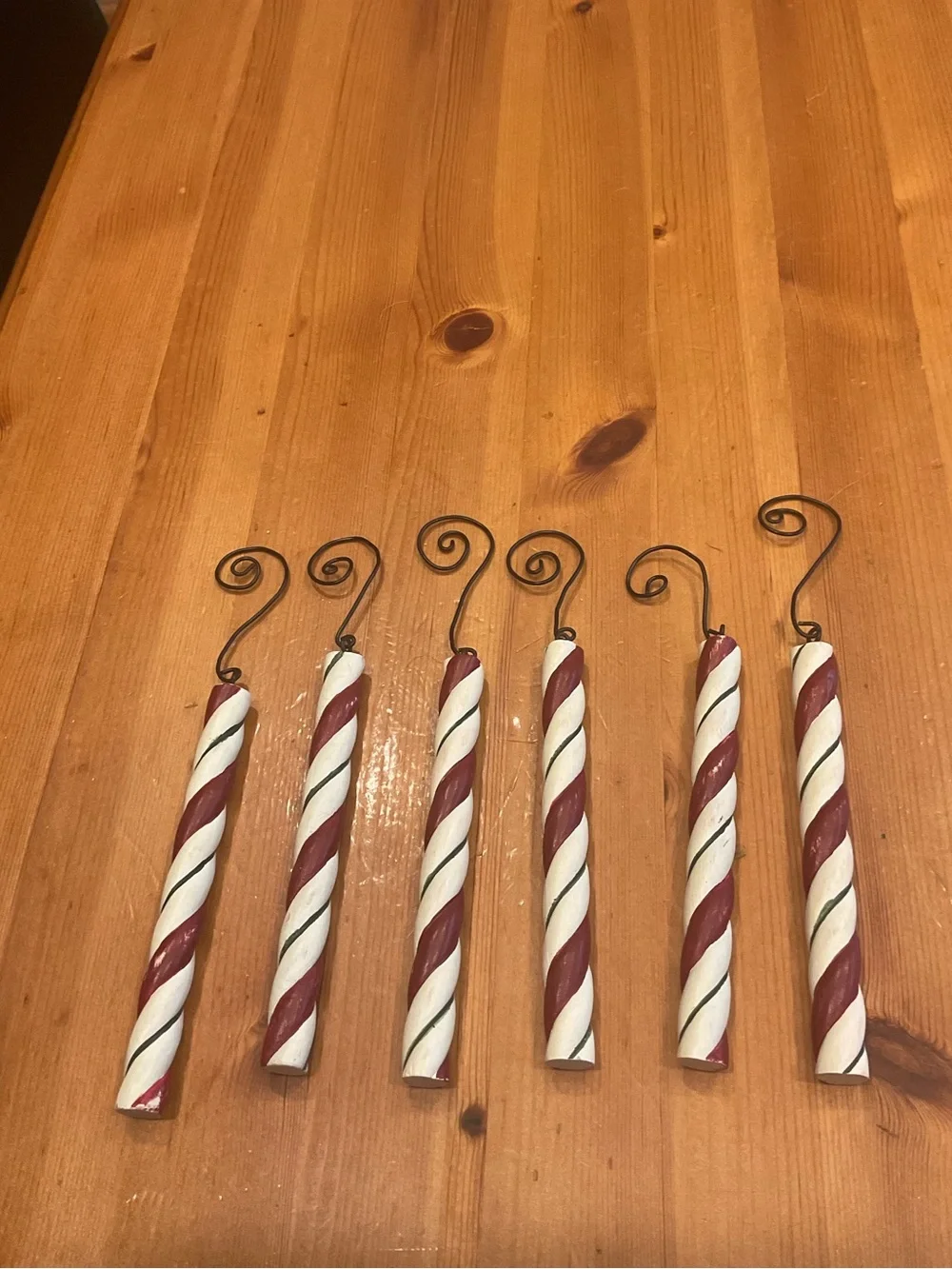 WOODEN CANDY CANE ICICLE ORNAMENTS FARMHOUSE CHRISTMAS PRIMITIVE RUSTIC LOT OF 6